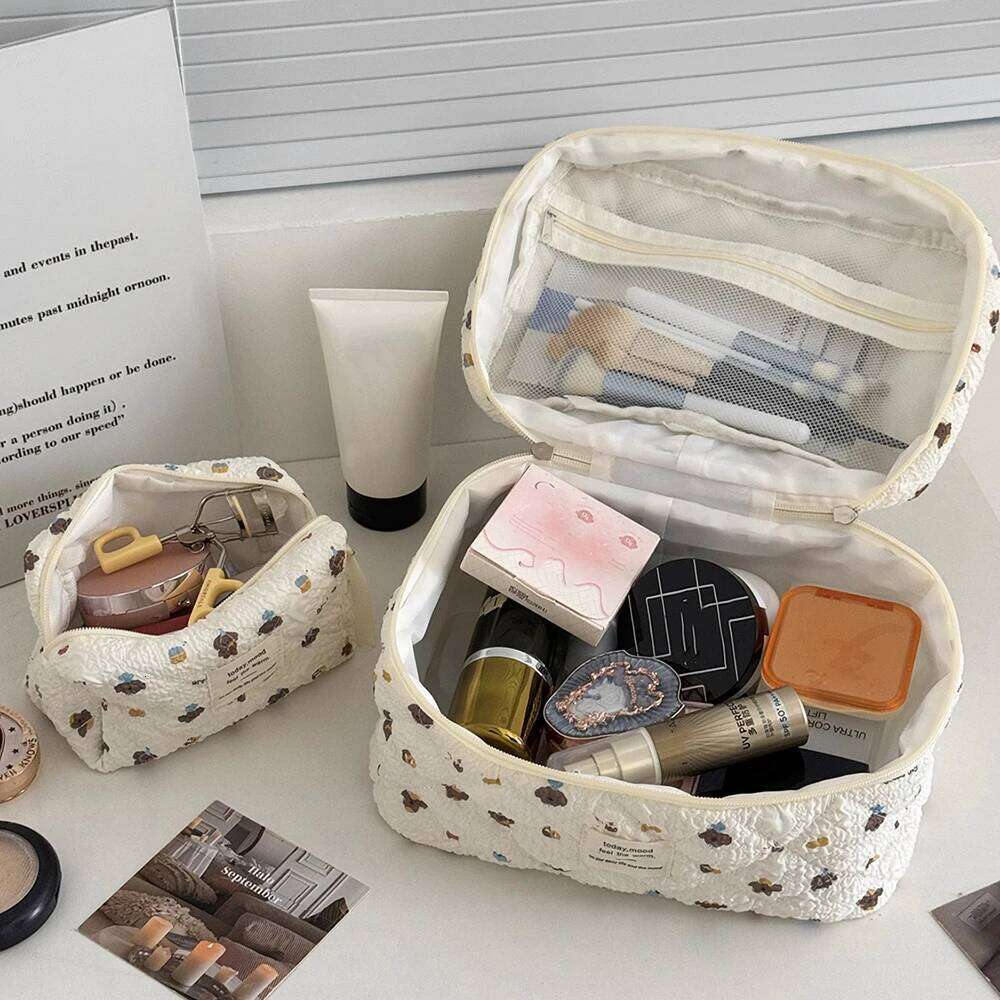 Cute Cartoon Animals Women Cosmetic Quilting Large Capacity Tote Ladies Make Up Pouch Handbag Makeup Zipper Storage Bag Y260206