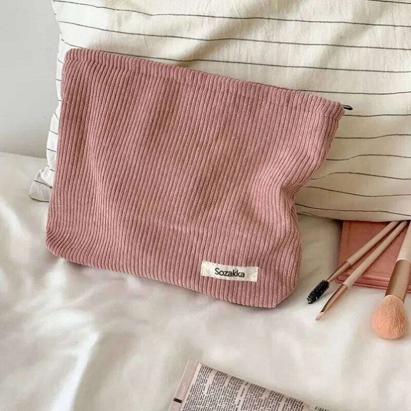 Soft Large Cosmetic Bags Women Neceser Makeup Toiletry Fashion Travel Make Up Bag Corduroy Brush Pencil Organizer Case Y260206