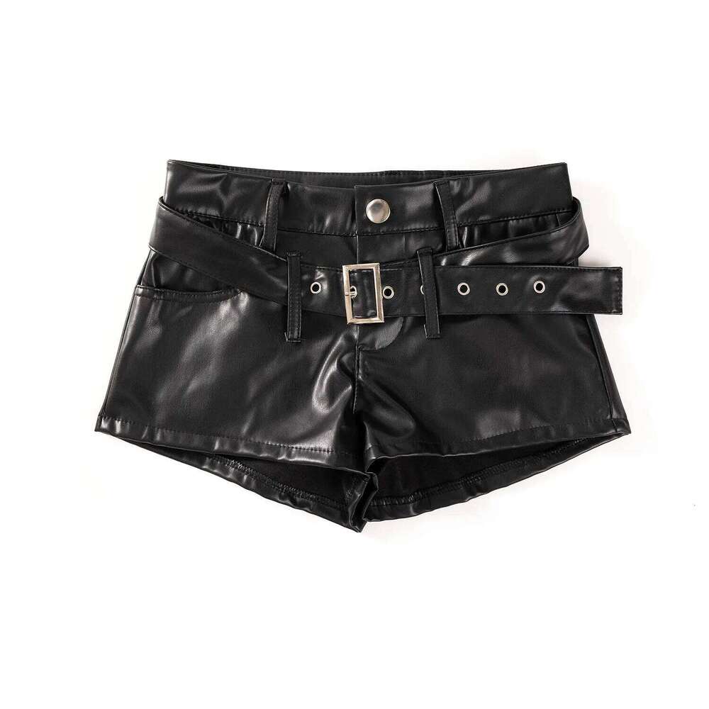 Autumn New Women's Faux Leather with Belt Sexy High Waist Nightclub Y2k Super Shorts XJ260206