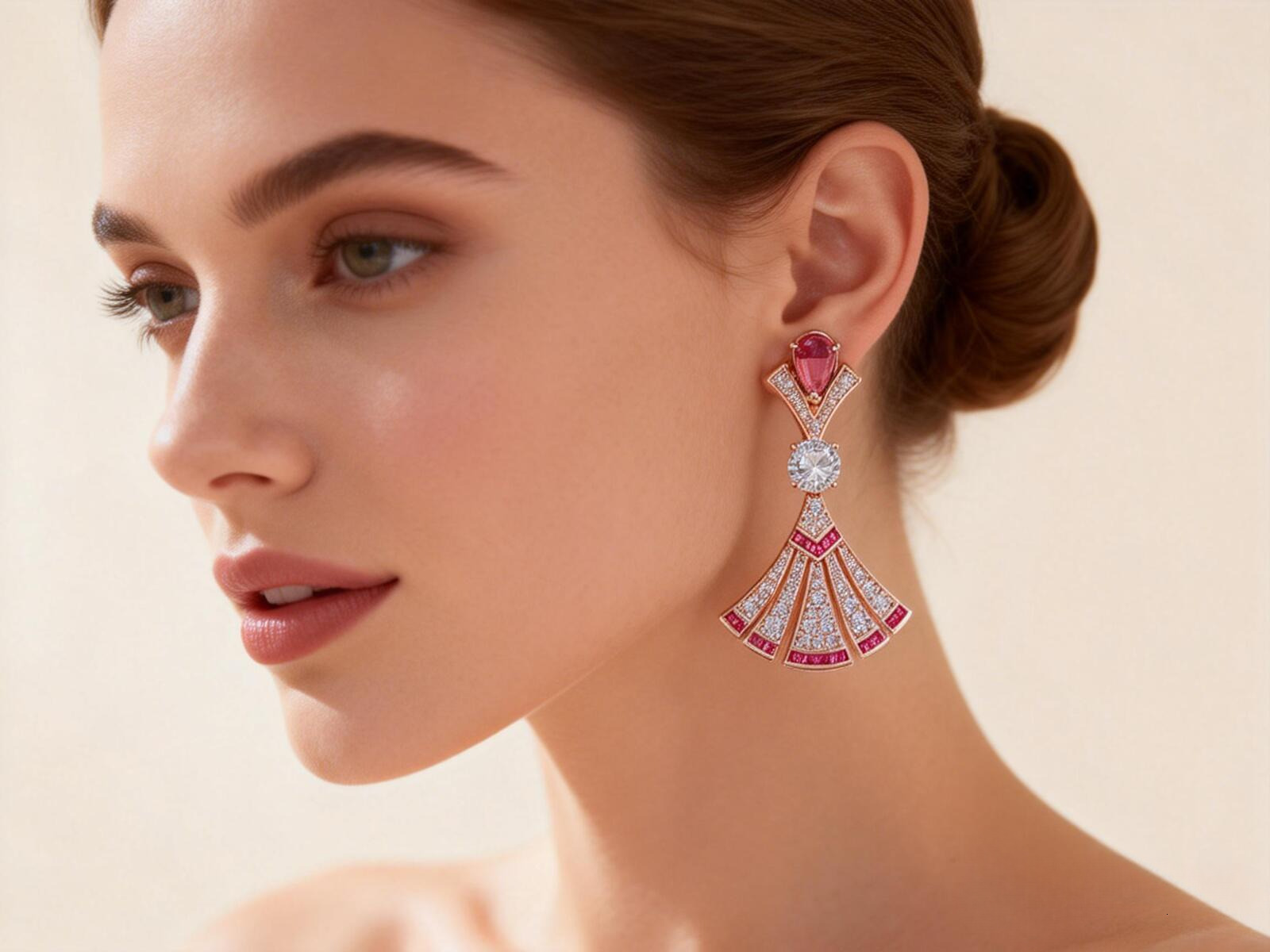 Earrings New Small-Sized Beauty Fan Earrings, Gold-Plated Earrings, Elegant Celebrity Style, Fan-Shaped, Celebrity-Inspired Evening Earrings