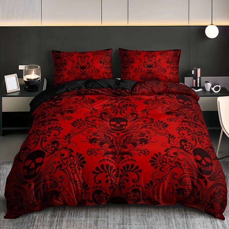 Black Damask Comforter Exotic Sugar Skull Duvet Covers Gothic Vintage Floral Skeleton Bedding Set Bohemian Quilt Cover XJ260206