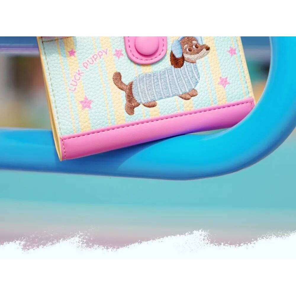 Ins Dachshund Embroidery Short Wallet Dopamine Color Zipper Card Bag PU Cartoon Dog Coin Purse Women Girl Y260206