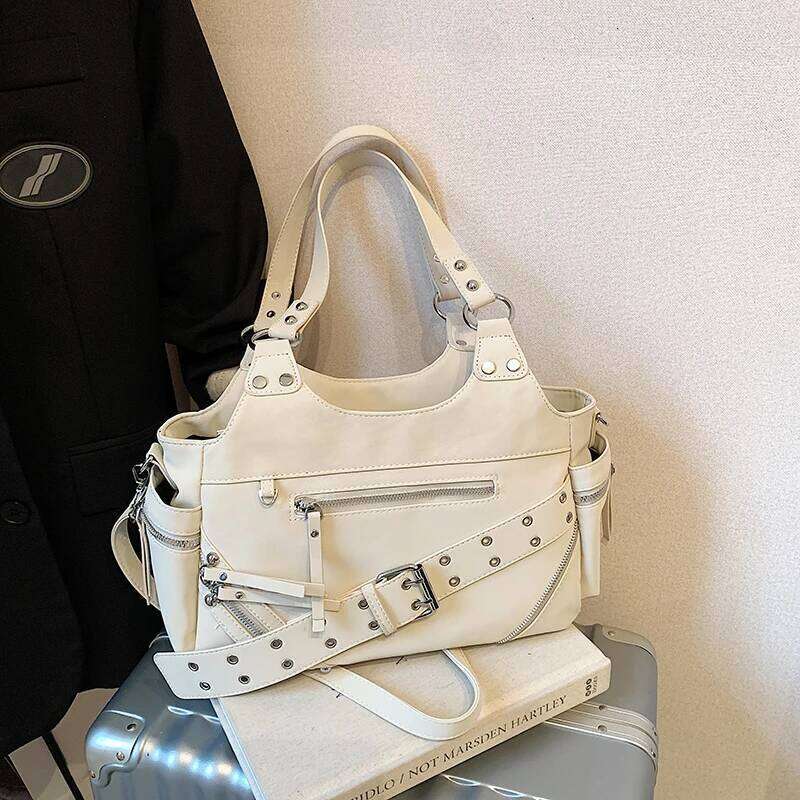 Solid Color Zipper Buckle Casual Tote 2026 High Quality Motorcycle Style Durable Commuting Cool Shoulder Bags Y260205