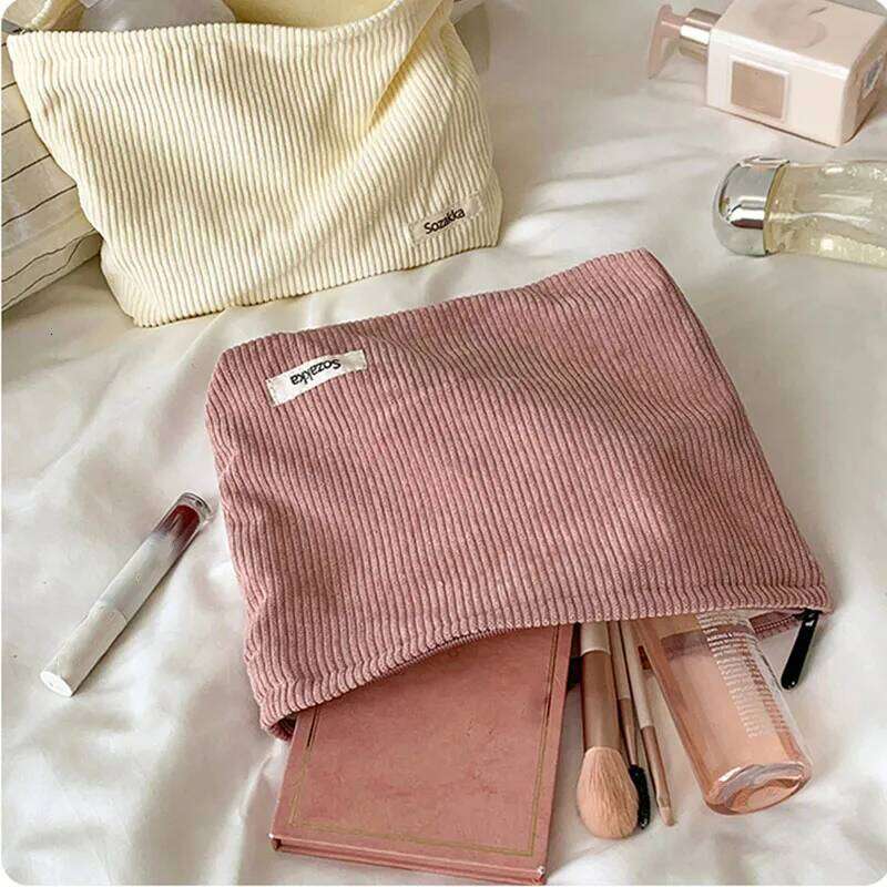 Soft Large Cosmetic Bags Women Neceser Makeup Toiletry Fashion Travel Make Up Bag Corduroy Brush Pencil Organizer Case Y260206