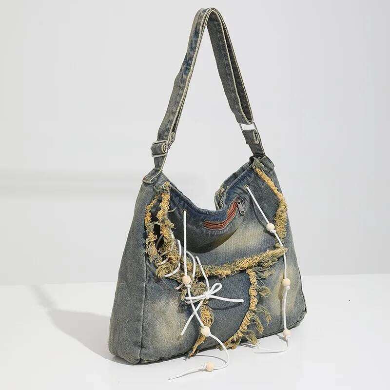 New Denim Zipper Large Capacity Shoulder Casual Crossbody 2026 Fashion Trend Versatile Sewing Thread Commuting Bags Z260207 - view 3