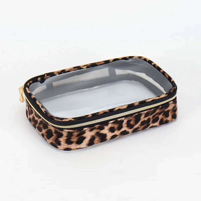 Waterproof Large Capacity Leopard Print Clear Makeup Bag Portable Travel Toiletries Storage Cosmetic Organizer with Zipper Y260206