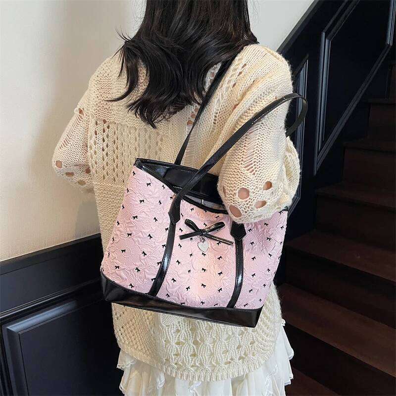 LEFTSIDE Retro Shopper Shopping Shoulder Bags for Women PU Leather Tote Bag 2025 Summer New Designer Bow Purses and Handbags Y260205