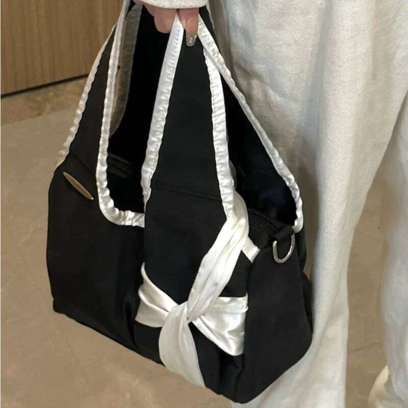 Vintage Simple Women's Handbags Trendy All Match Kawaii Bow Shoulder Bag Streetwear Fashion Casual Crossbody Bags Korean Y260205