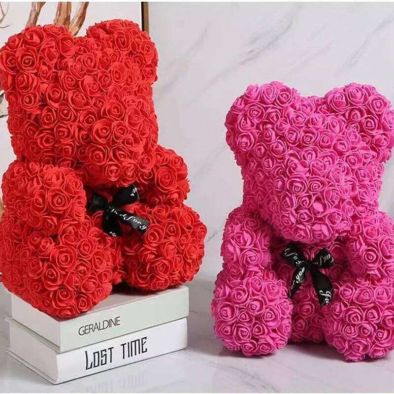 1pc Rose Artificial Foam Flowers Bear Romantic Creative Gifts For Valentines Day Anniversary Wedding Birthday with Box S260204