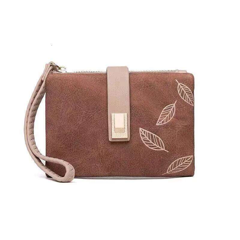 Spring/Summer 2025 new women's short wallet, high-quality PU hardware leaf buckle, solid color zipper, student coin purse, Y260206