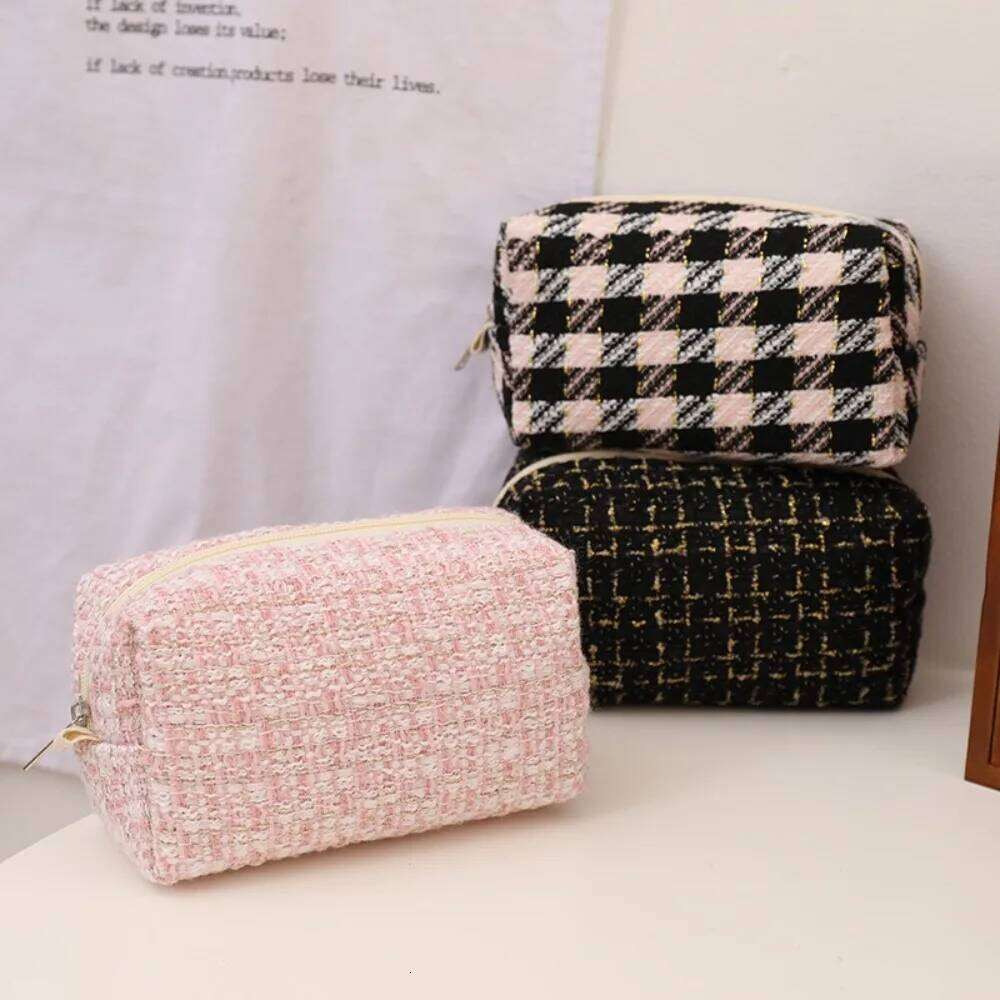 New Canvas Lip Gloss Cute Girl Cosmetic Makeup Handbag Scottish Travel Portable Stationery Pencil Bag Y260206
