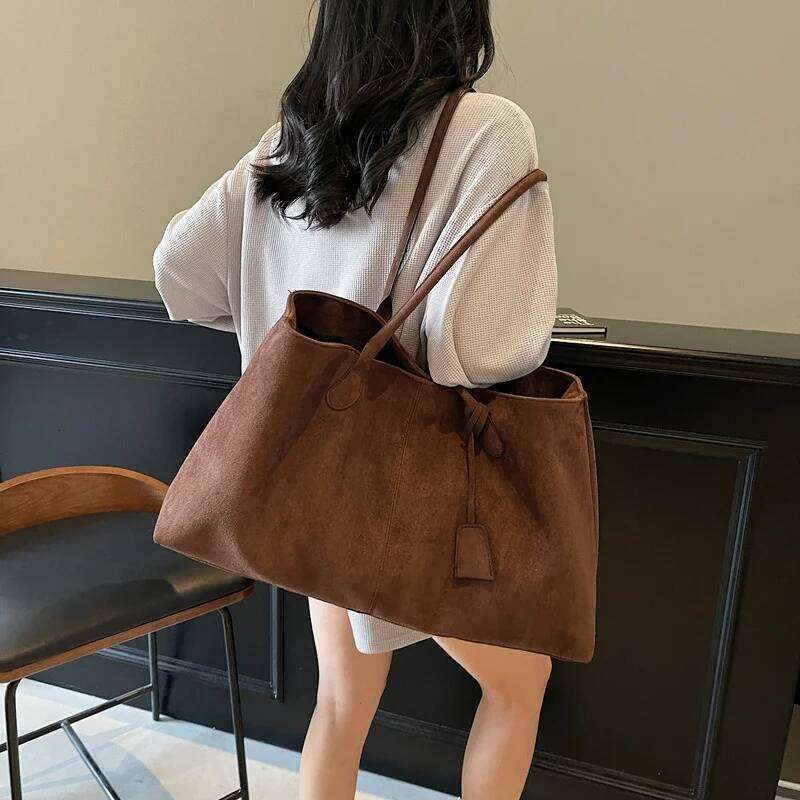 Elegant Pouch Shoulder Korean Style Storage Handbag Suede Bucket All-match Underarm Tote Bag Z260207