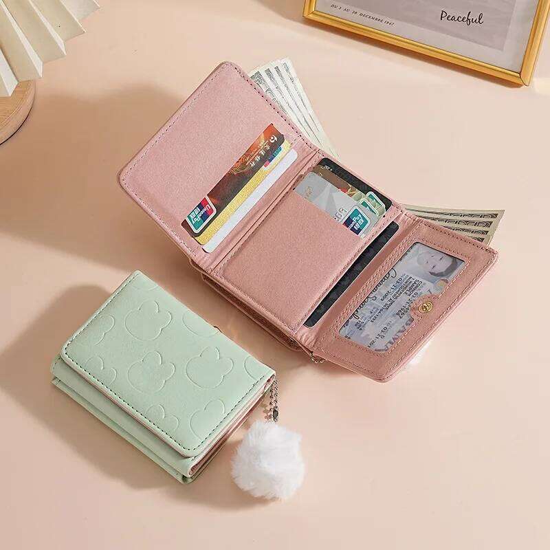 Three-fold short women's portable and cute cartoon wallet, holder, ultra-thin small card bag, integrated student ch Y260206