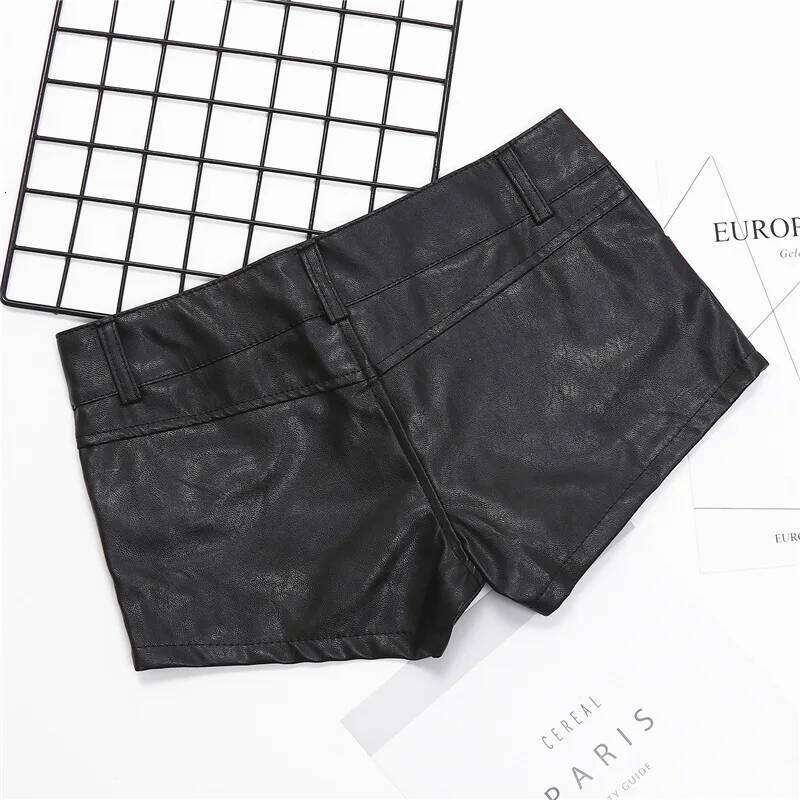 Black Slim Tight Pu Leather Low Waist Sexy Nightclub Pole Dance Women's Mini Micro Shorts XJ260206