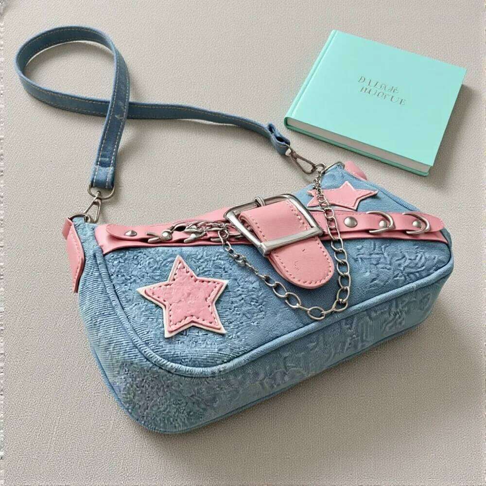 New Trendy Women's Handbags Stars Pattern Cool Underarm Bag Female Canvas Small Shoulder Bags Girls Chain Tote Purses Y260205