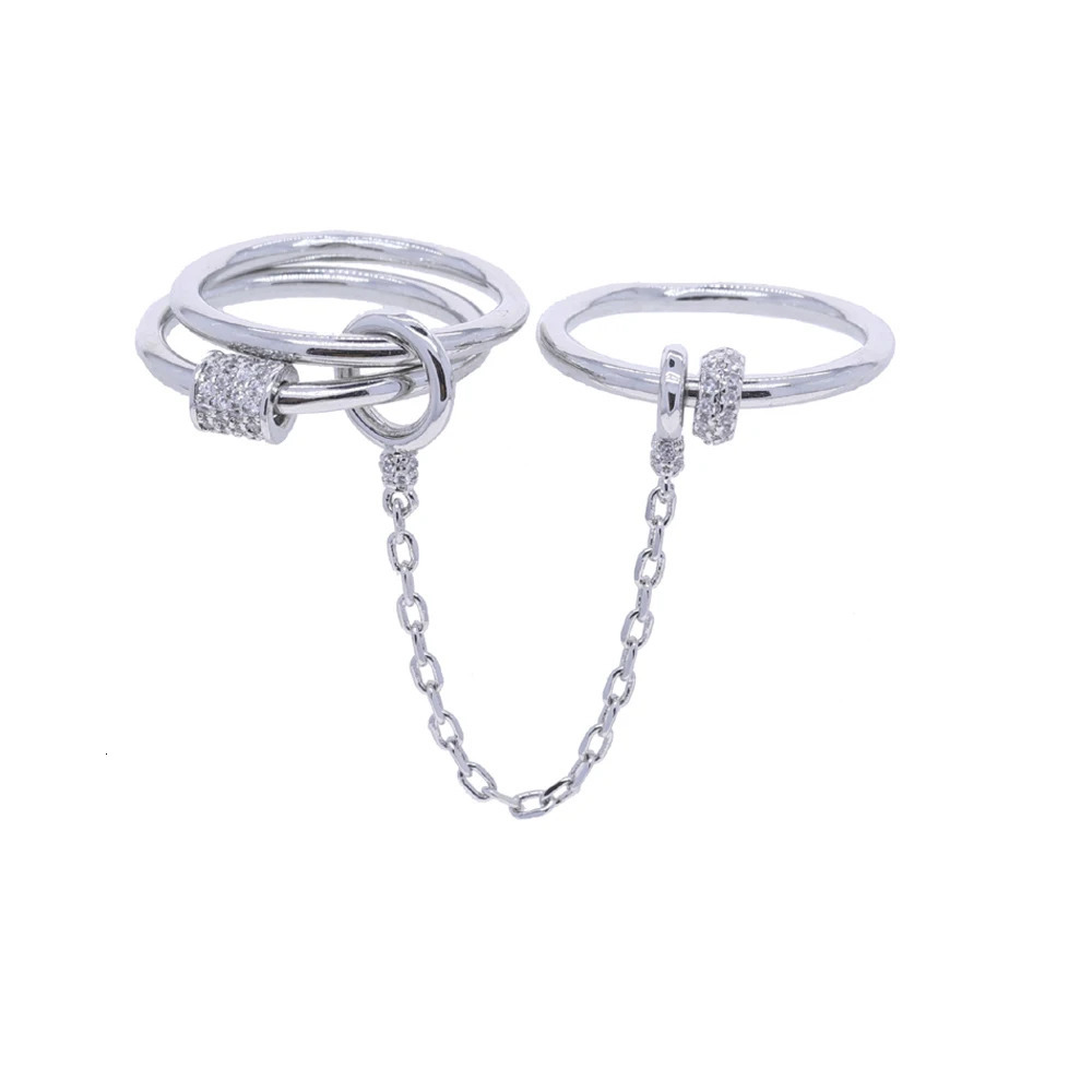 Iced Out Stack Chain Ring Gold Color Micro Paved 5A CZ Engagement Band Multi Piece Stacking Finger Fashion Jewelry 260205 - view 3