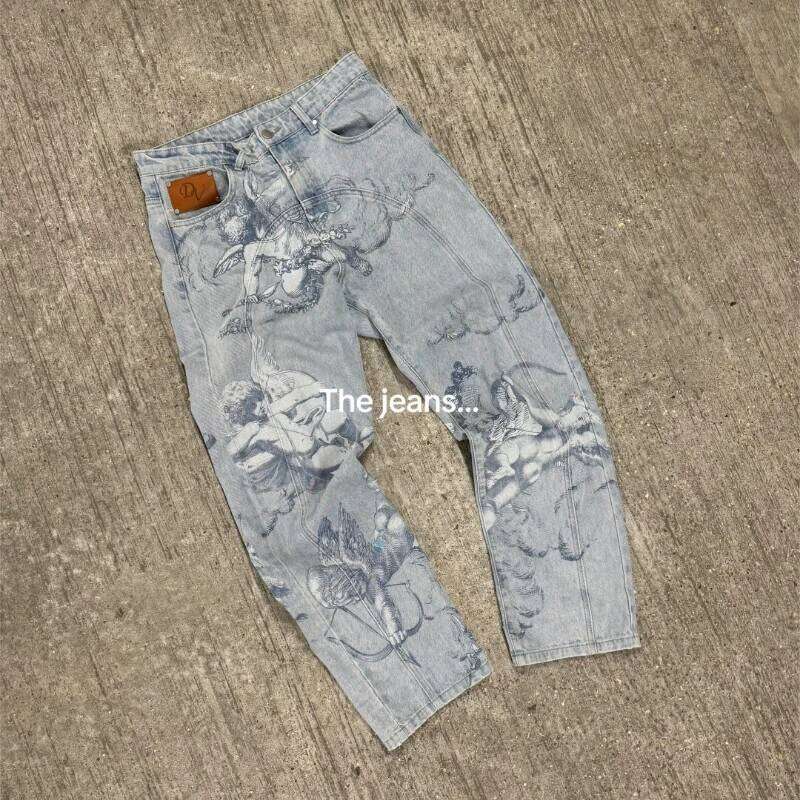 Y2k Angel Baggy Retro High Street Cupids Arrow Men Women Pants American Hip Hop Streetwear Unisex Casual Straight Jeans X260207