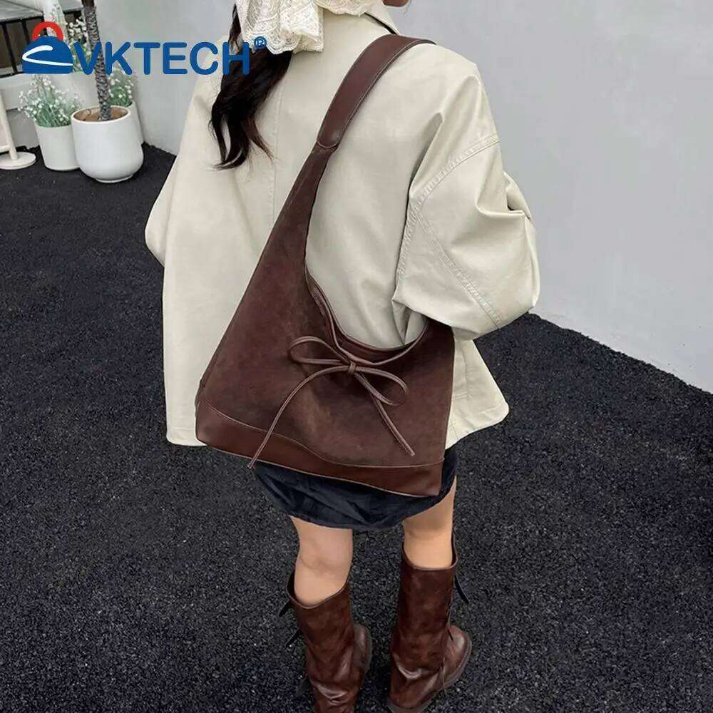 Bow Hobo Solid Colour Handbag Large Slouchy Shoulder Bag Lightweight for Women Travel Shopping Work Y260205