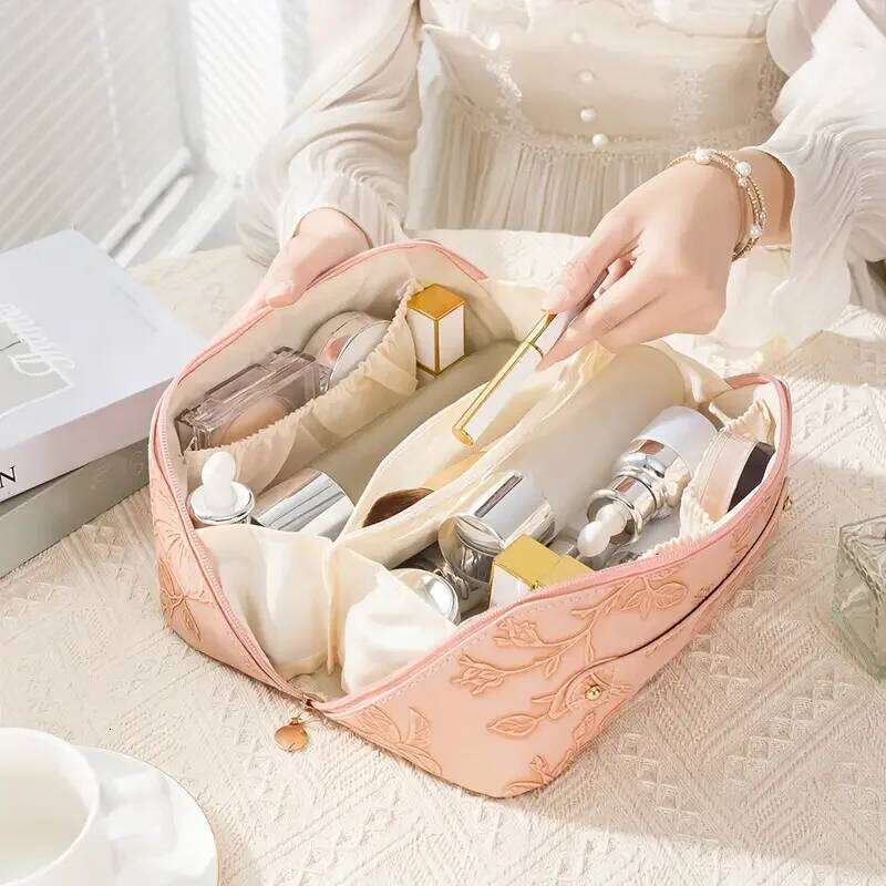 Vintage Flower Women Tote Cosmetic Fashion Portable Pillow Makeup Orgainzer Pouch Washbag Large Capacity Travel Zipper Bag Y260206