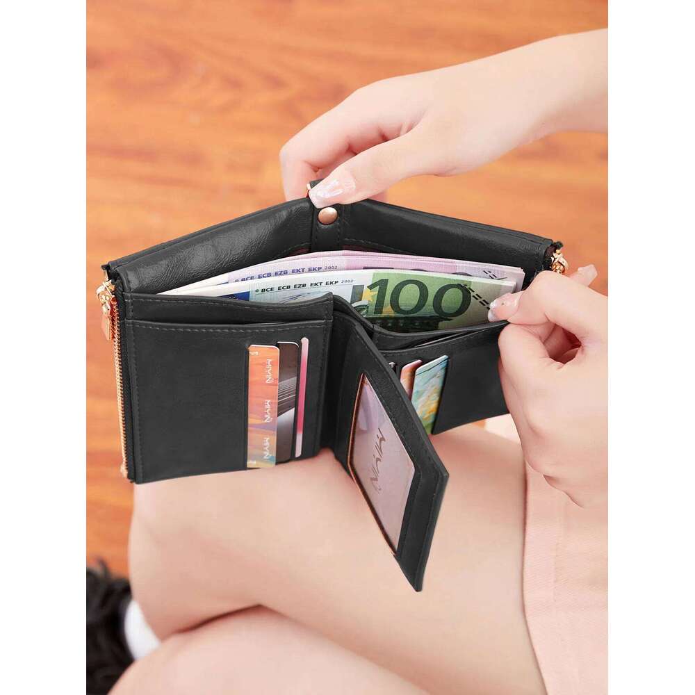 Classic and fashionable women's double zipper short with detachable small card clip multifunctional three fold wallet Y260206