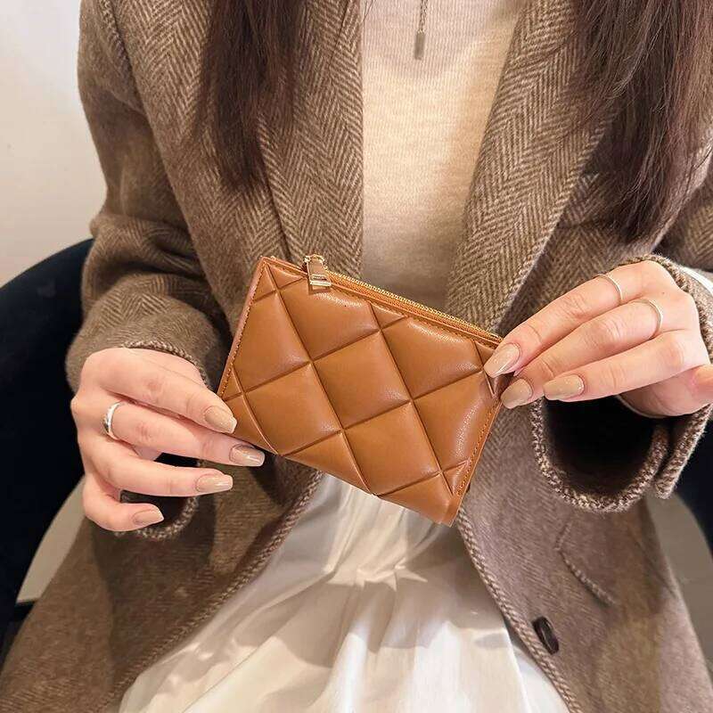 Niche Quilted Mini Wallet for Women Short-Style Spacious Multi-Card Slots Minimalist Zipper Snap Closure Card Holder Coin Purse Y260206