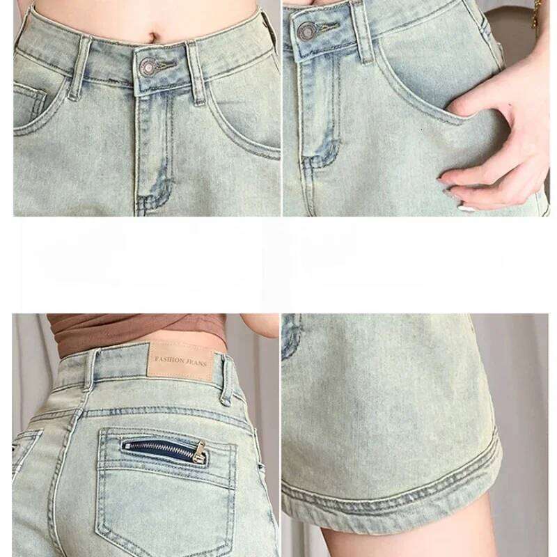 Women's Stretchy Jeans Summer 2025 - High-Waisted American Spicy with Slimming Straight Leg and A-Line Cut Shorts XJ260206