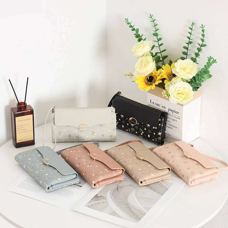 New women's portable long wallet cute cartoon high quality PU rhombus printed buckle multiple card slots certificate fas Y260206