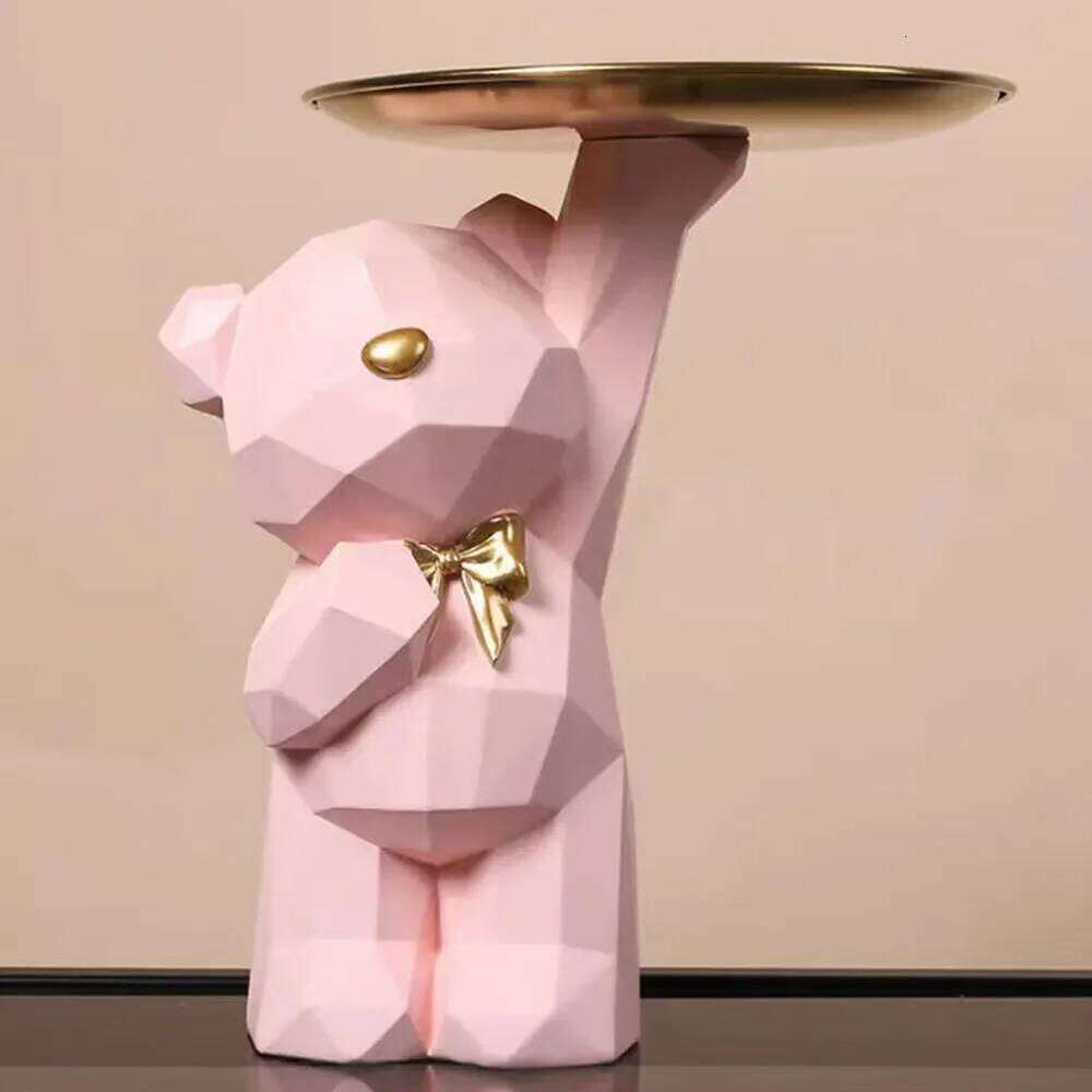 Resin Cute Storage Tray Table Decorations Geometric Bear Statue Entrance Crafts Decor for Office Coffee Shop S260204