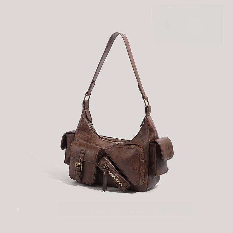 Retro Women's PU Leather Handbag Fashion Dinner Underarm Winter Maillard Style Large Capacity Multi Pocket Shoulder Bag Y260205