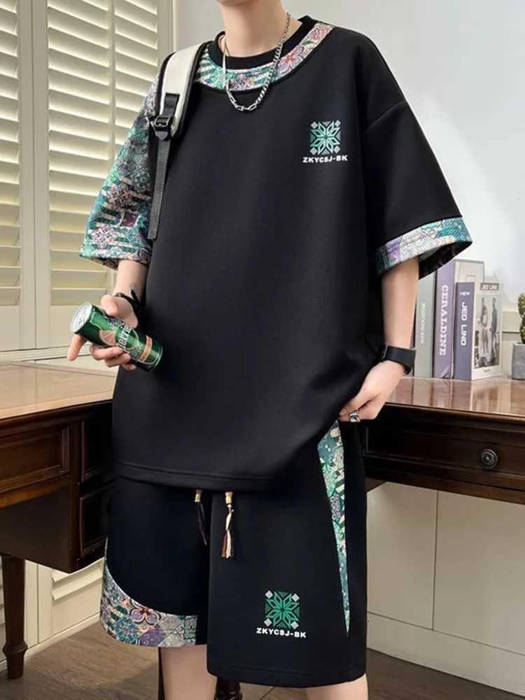 Summer New Fashion Trend Print Comfortable Breathable Short Slve Shorts Mens t shirt Casual Loose Sports Plus Size Two-Piece Set C260207