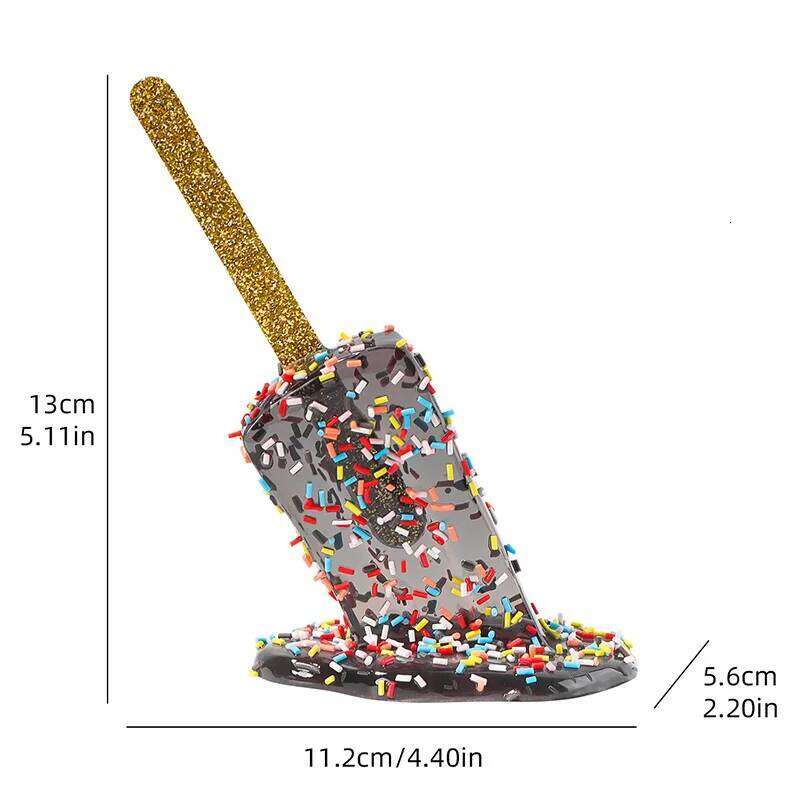 Creative Handicraft Decorative Items Resin Melting Popsicle Sculpture with Colorful Sprinkles and Golden Glitter Stick for Home S260204