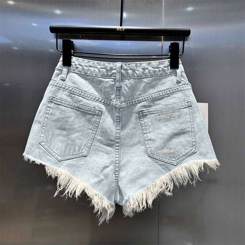 retro irregular old ripped denim shorts women's summer low waist design jeans hot pants sky blue XJ260206