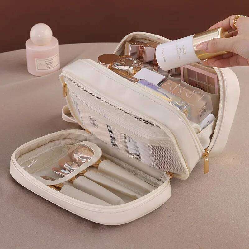 New Double Layer Cosmetic Bag Ladies Pencil Case Portable Large Capacity makeup bag Travel Essentials Cosmetics Organizer Y260206