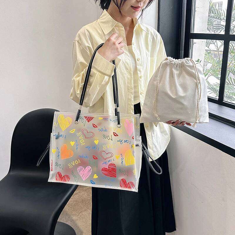 2-IN-1 Shoulder Sets For Women 2023 Summer Beach Tote Bag PVC Transparent Jelly Handbags Female Large Capacity Shopper Totes Y260204