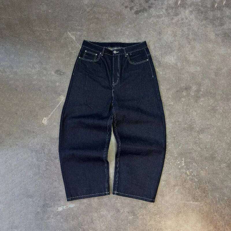 Vintage Raw Denim Trendy Disc Embroidery Couple Wide Leg Pants Hip Hop Harajuku Style Streetwear Unisex Casual Baggy Jeans X260207