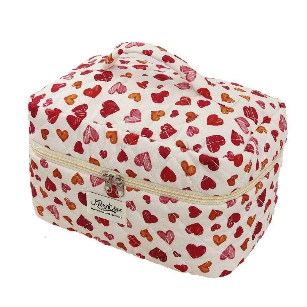 Personality Heart Print Women Cosmetic Handbag Large Capacity Travel Organizer Makeup Toiletry Pouch Tote Zipper Bag Y260206