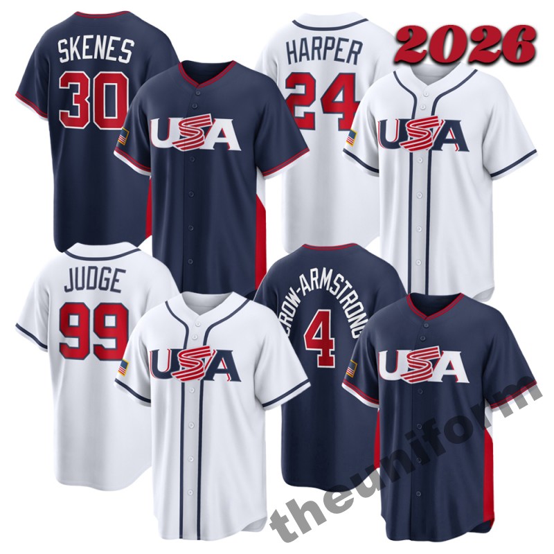USA 2026 World Classic Baseball Jersey Aaron Judge Tarik Skubal Pete Crow-Armstrong Paul Skenes Cal Raleigh Bryce Harper Sweatshirt Stitched