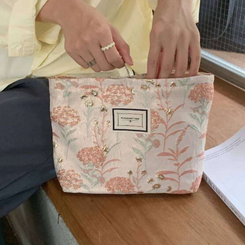 Flower Printed Women Girls Makeup Pouch Travel Toiletries Large Beauty Cosmetic Bag Wash Bags Canvas Handbags Storage Organizer Y260206