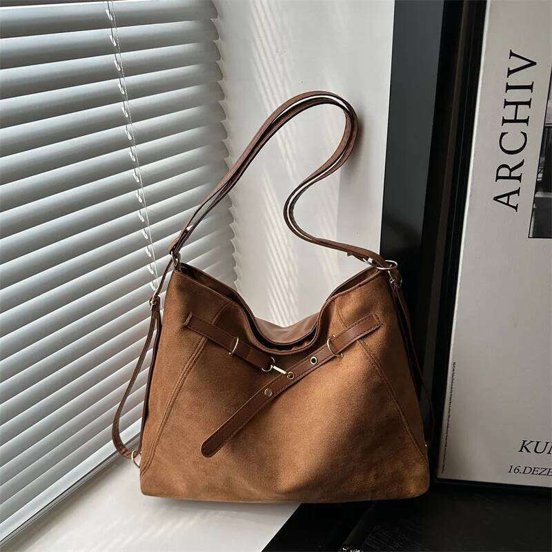 Autumn Vintage Suede Shoulder Bags for Women Belt Design Versatile Ladies Backpack Handbags Simple Female Crossbody Bag Tote Y260205