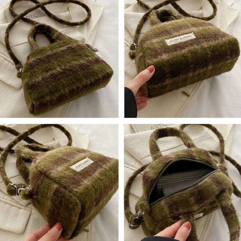 Fashion Plush Plaid Women's Shoulder Bag Casual Retro Ladies Woolen Crossbody Bags Female Change Purse Tote Handbags Z260207 - view 6
