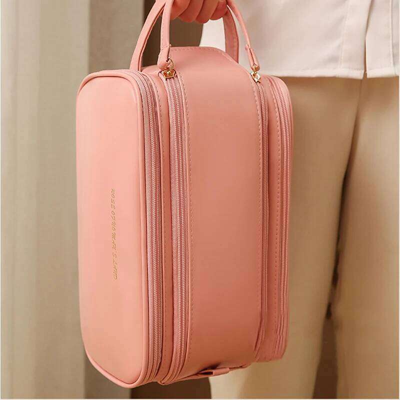 Pu Fahsion Women Tote Cosmetic Portable Double Zipper Makeup Storage Bags Ladies Large Capacity Travel Toiletry Bag Y260206