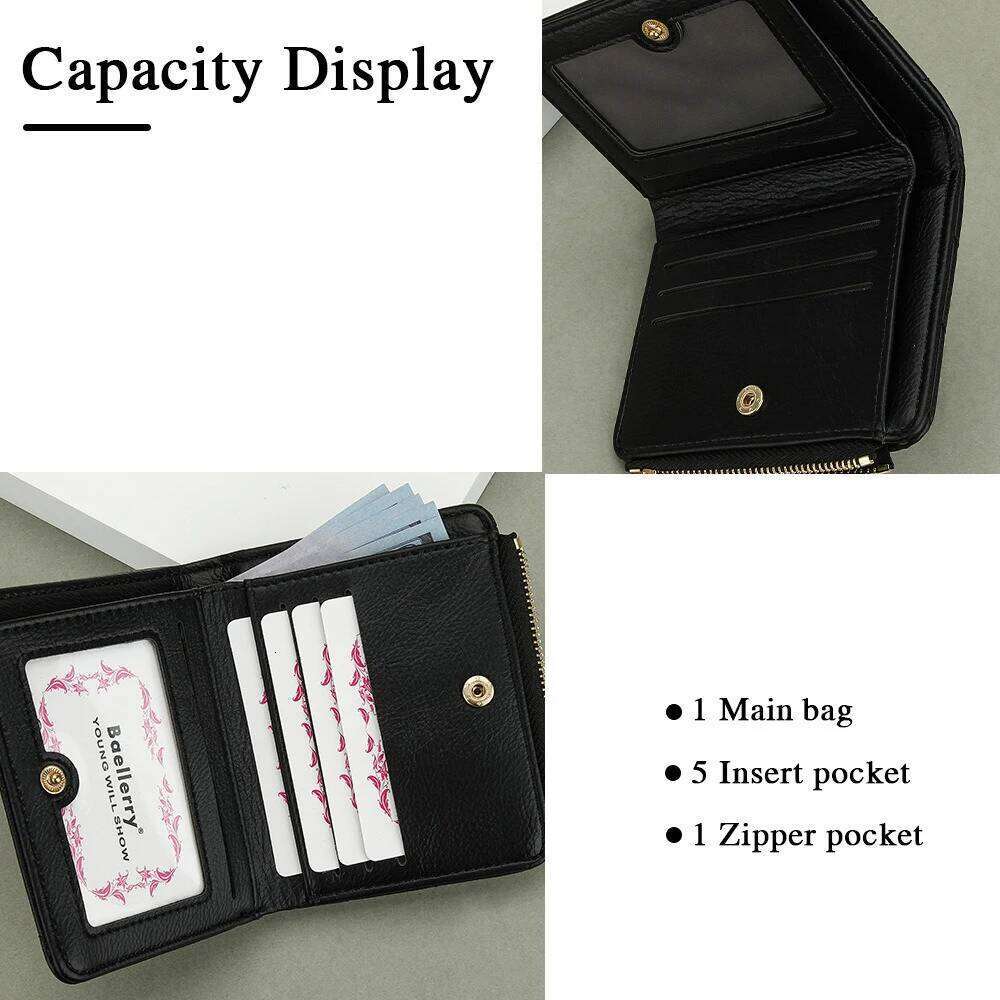 Short Wallet for Women Baellerry Minimalist Korean Card Case with Zipper & Stitching Detail Multi Slot RFID Blocking Small Purse Y260206