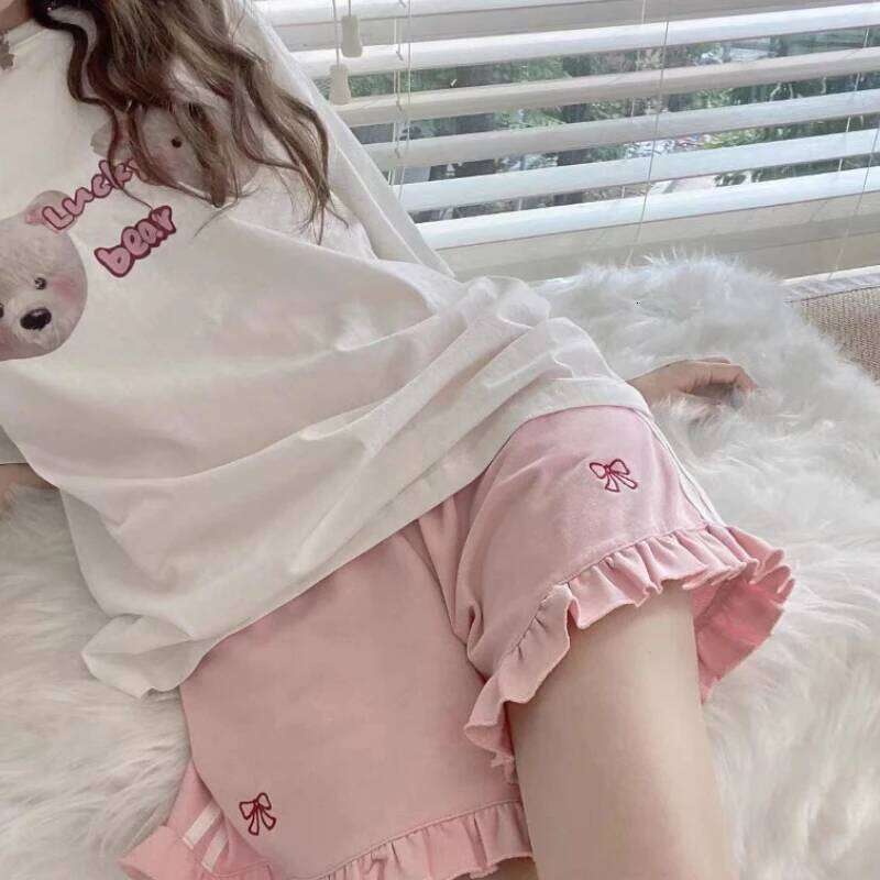 Sporty Shorts Women Ruffles Kawaii Bows Japanese Style Casual Loose Soft High Waist Summer Students Simple Fashion Popular Chic XJ260206