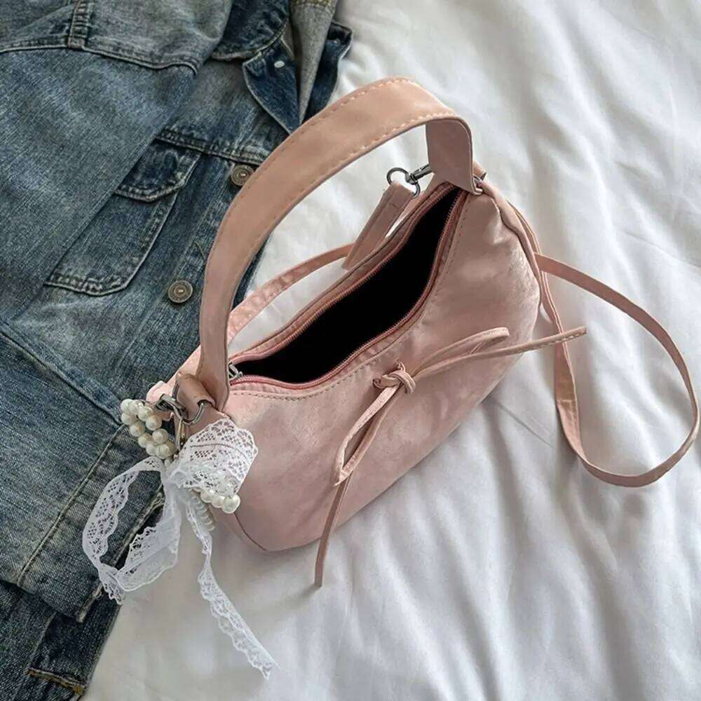 Large Capacity Bow Shoulder Solid Color Korean PU Hobo Bag Fashion Design French Style Handbag Girls/Female Y260205