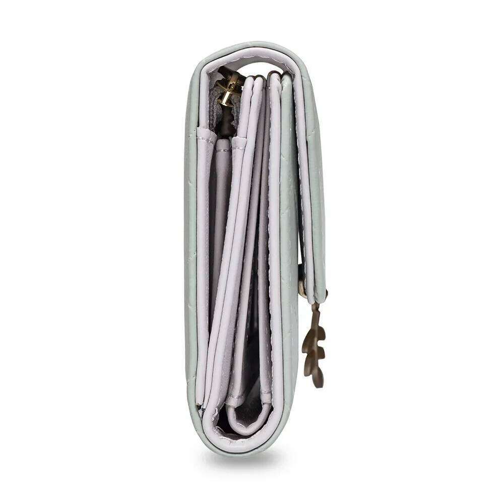 Ins Small Short Wallet Woman New High Texture PU Diamond Check Leaf Pendant Three Fold Bag Multi-card Folding Student Coin Y260206