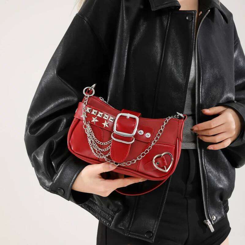 Casual PU Leather Handbags Shoulder High Quality Ladies Rivet Small Saddle Crossbody Bags for Women New Messenger Bag Y260205
