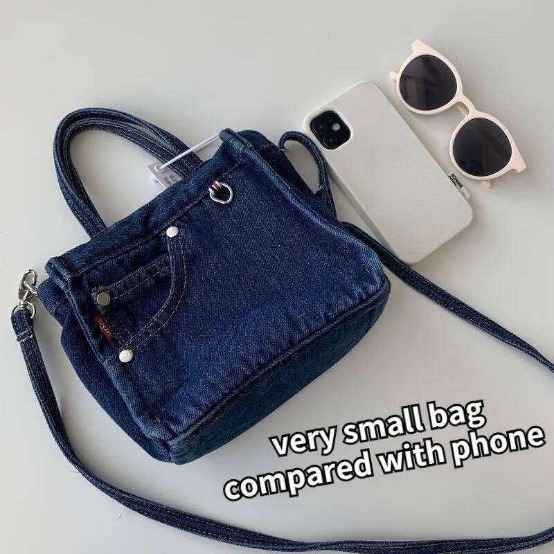Simple Design Women's Denim Shoulder Messenger Bag Solid Color Ladies Handbags with Pocket Vintage Female Girls Small Tote Bags Y260205