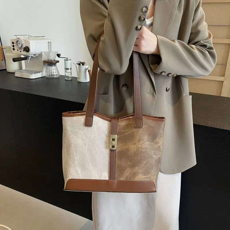 Vintage Women's Shoulder Bag Fashion Patchwork Leather Ladies Tote Bags Large Capacity Female Commuter underarm Shopping Handbag Y260205