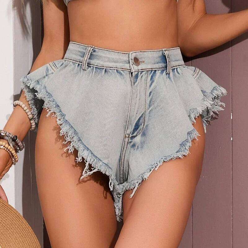 Jean Women Fashion Casual Denim Shorts with Pocket Tassel High Waist Loose Trendy Half Pants Streetwear 2025 Summer New XJ260206