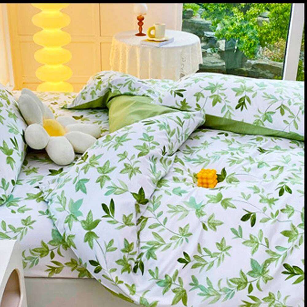 2/3pcs Green Flower Print Duvet with Pillow Case Nordic Comforter Bedding Set Quilt Cover Queen/King Double Bed XJ260206